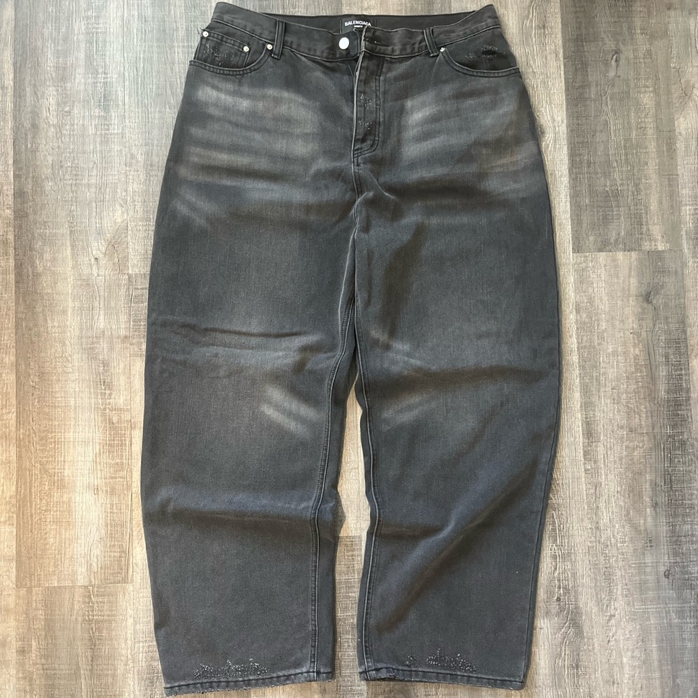 Balenciaga Men's Washed Black Relaxed Jeans